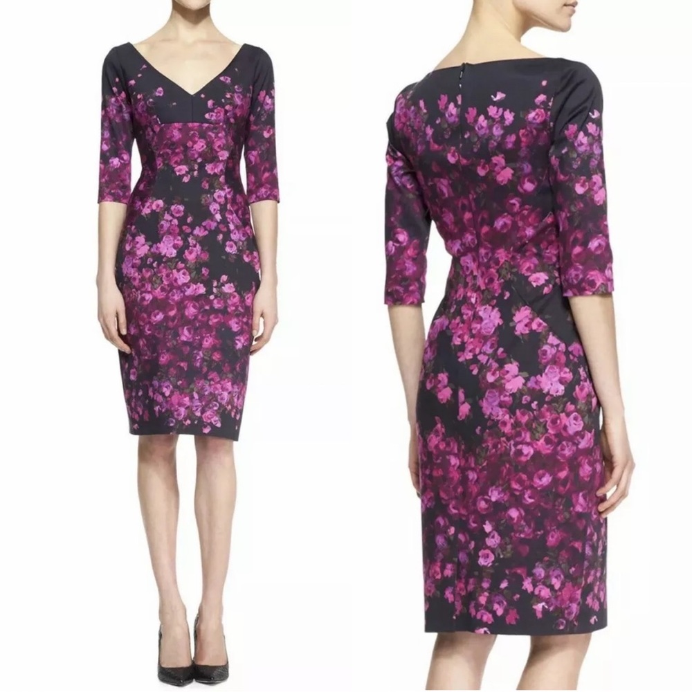 LELA ROSE Half-Sleeve watercolor Floral-print dress size 6